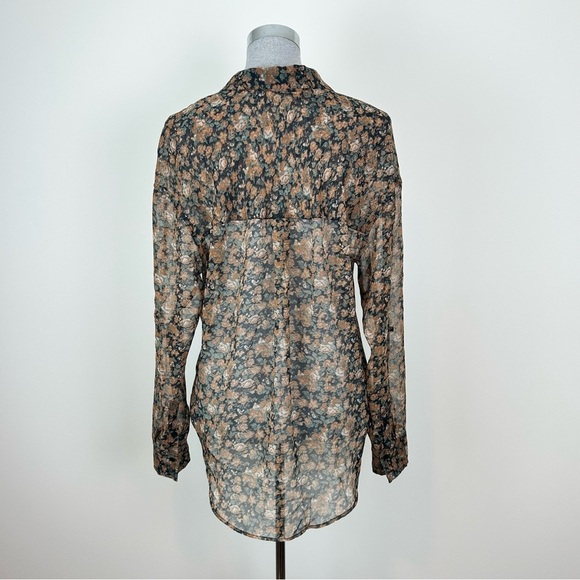 Free People Brown‎ Tan Buttoned Notched Collar Blouse - Picture 4 of 8